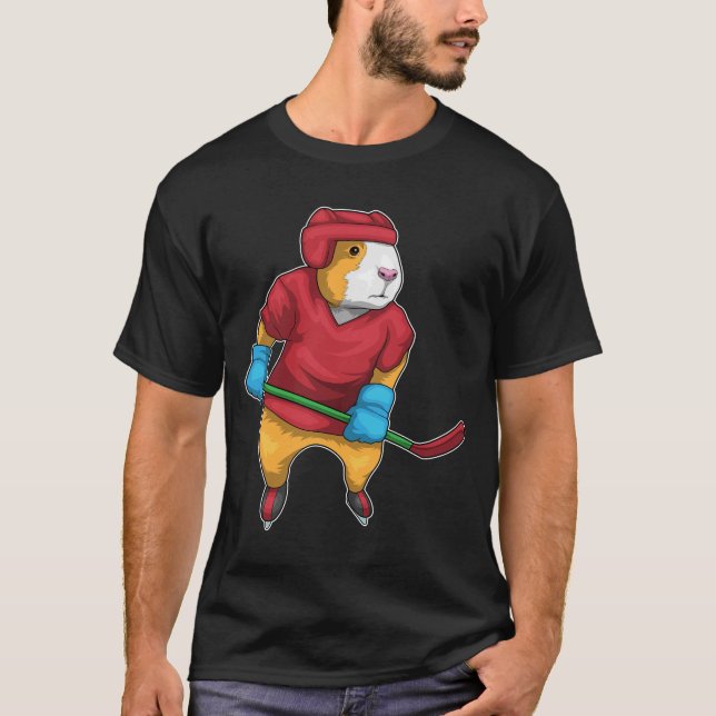 Guinea Schwein Eishockey Eishockeyschläger T-Shirt (Vorderseite)