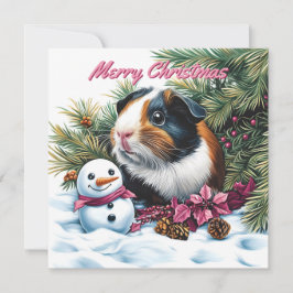 Guinea - Schwein - Snowman Weihnachtskarte Mitteilungskarte