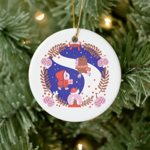 Guinea Schwein und Capybara Winterdorf Keramik Ornament