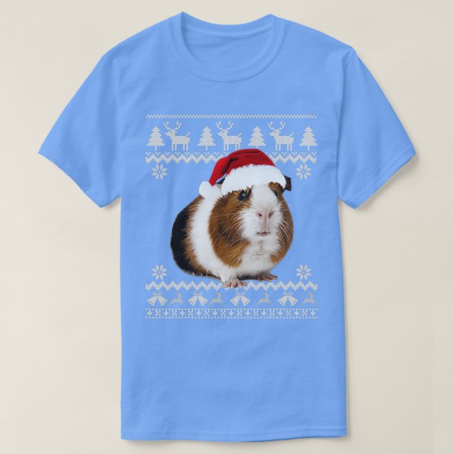 Guinea Schwein Weihnachtsbaum Lichter Santa (2) T-Shirt (Design vorne)