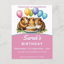 Guinea Schweine Geburtstagspartei Einladungspostkarte