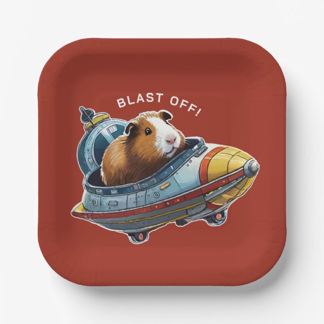 Guinea Schweine im Weltraum! Retro Astronaut Explo Pappteller (Vorderseite)