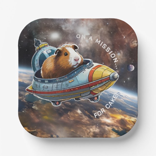 Guinea Schweine im Weltraum! Retro Astronaut Explo Pappteller (Vorderseite)