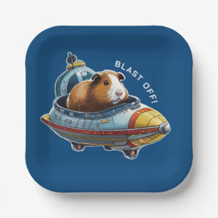 Guinea Schweine im Weltraum! Retro Astronaut Explo Pappteller