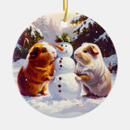 Guinea Schweine & Schneemann Weihnachten Keramik Ornament