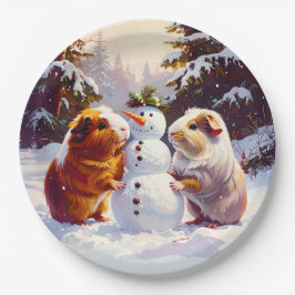 Guinea Schweine & Schneemann Weihnachten Pappteller