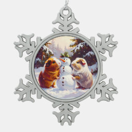 Guinea Schweine & Schneemann Weihnachten Schneeflocken Zinn-Ornament