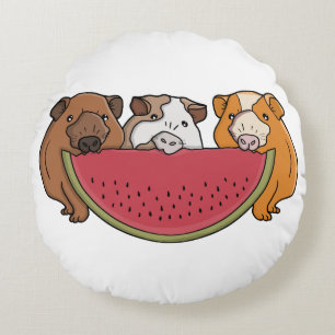 Guinea Schweine und Wassermelone Illustration Rundes Kissen