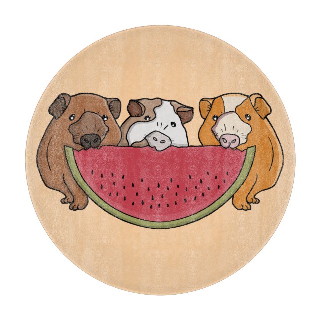 Guinea Schweine und Wassermelone Illustration Schneidebrett (Vorderseite)