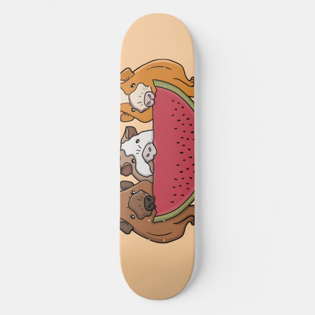 Guinea Schweine und Wassermelone Illustration Skateboard (Vorderseite)