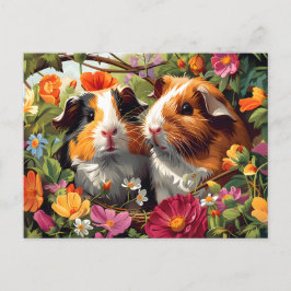Guinea Schweine unter Gartenblüten Postkarte