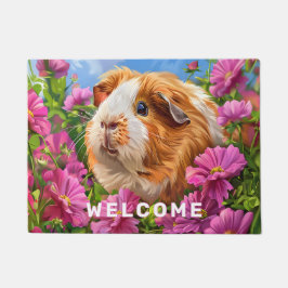 Guinea Schweine unter rosa Blume Fußmatte