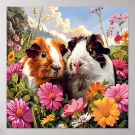 Guinea Schweine unter Wildblumen Poster
