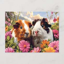 Guinea Schweine unter Wildblumen Postkarte