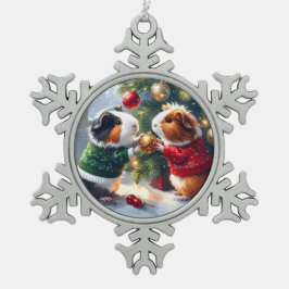 Guinea Schweine & Weihnachtsbaum Weihnachten Schneeflocken Zinn-Ornament