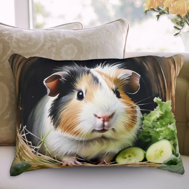 Guinea Schweinefleisch Dekokissen (An accent pillow with picture of a cute guinea pig in a watercolor style)