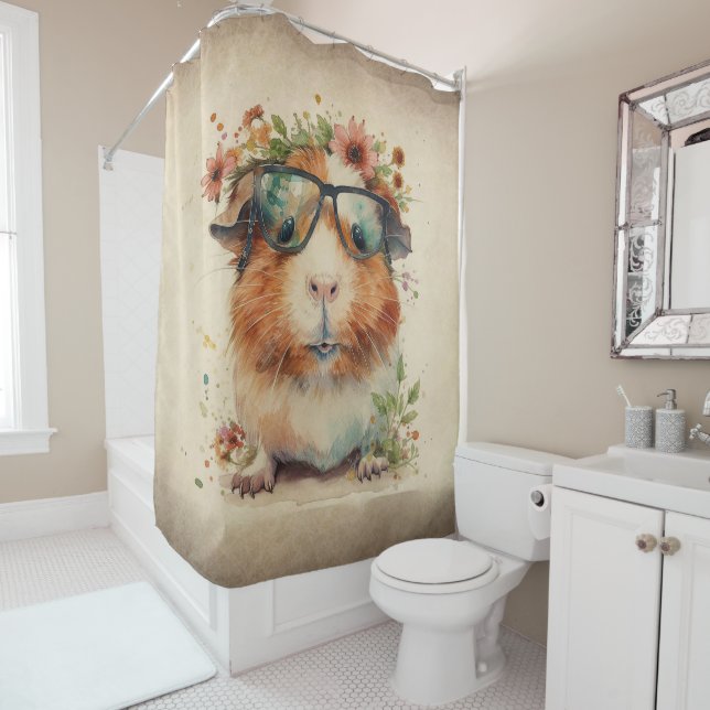 Guinea Schweinefleisch in Gläser Wasserfarben Kuns Duschvorhang (Beispiel)