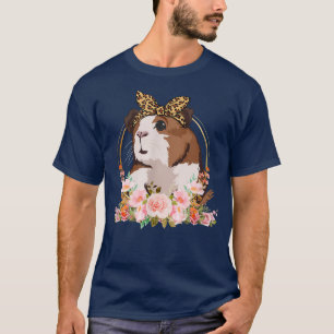Guinea Schweinefleisch mit Leopard-Kopfband Blume T-Shirt