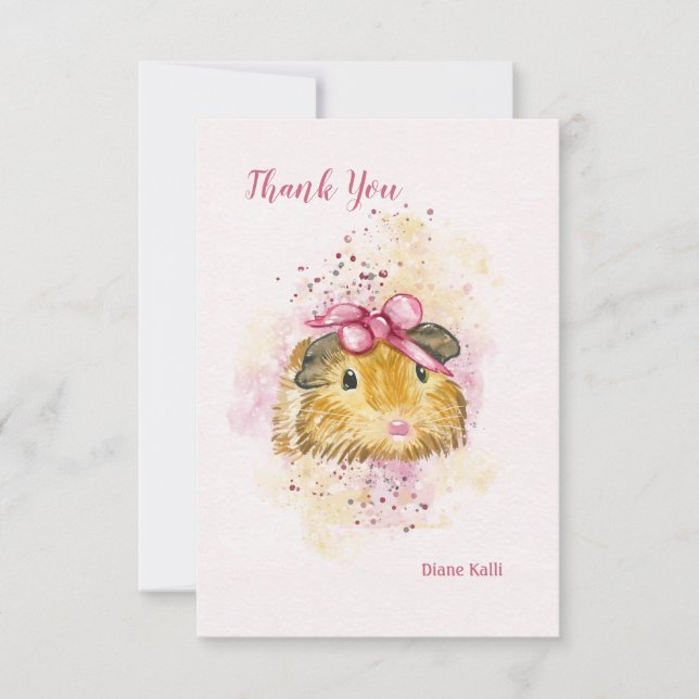 Guinea Schweinefleisch mit rosa Bow Personalisiert Einladung (Vorderseite)