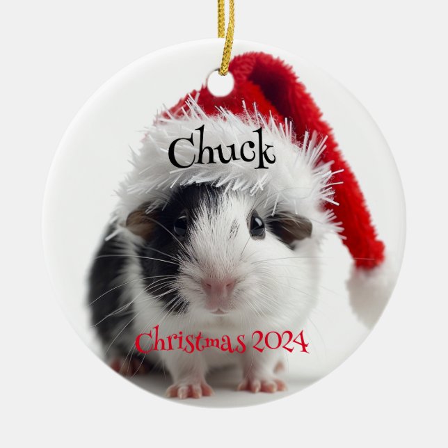 Guinea Schweinefleisch mit Santa Cap Personalisier Keramik Ornament (Vorne)