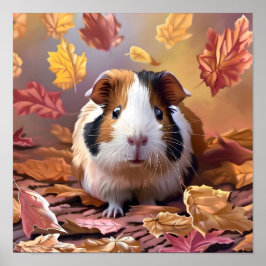 Guinea Schweinefleisch und herbstliche Blätter Poster