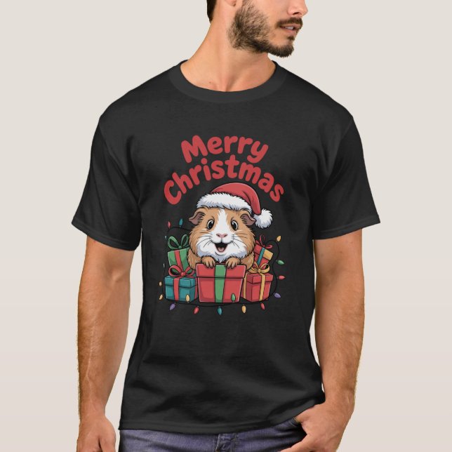 Guinea Schweinefleisch Weihnachtsmannmütze Tiere l T-Shirt (Vorderseite)