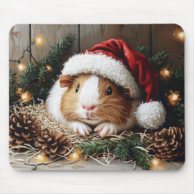 Guinea Schweinefleisch Weihnachtsmannmütze tragen Mousepad (Vorne)