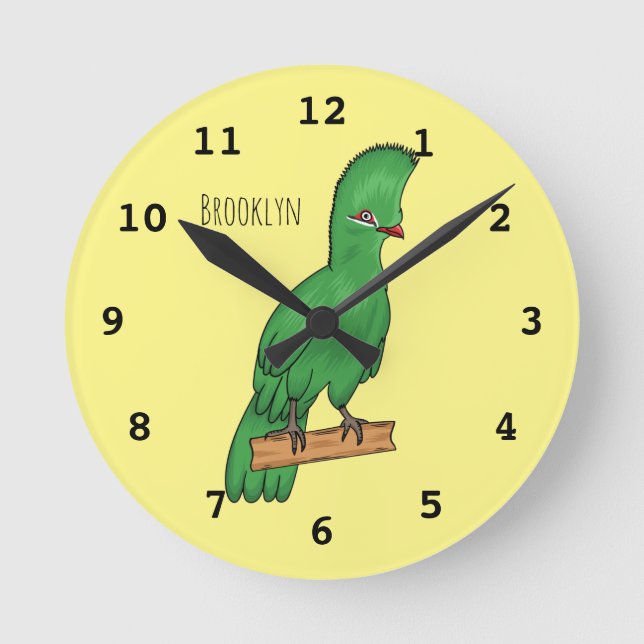 Guinea Turaco Vogel Cartoon Abbildung Runde Wanduhr (Vorderseite)