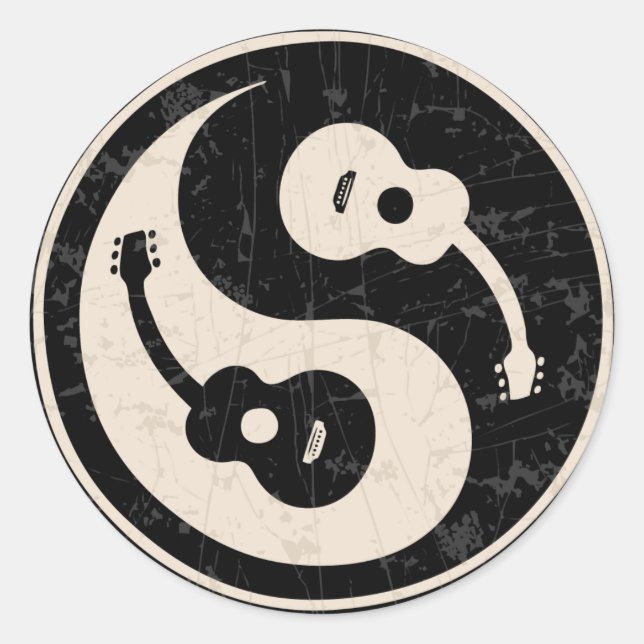 guit-yang1-blk-tan-T Runder Aufkleber (Vorderseite)