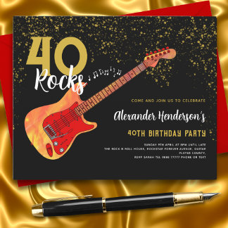 Guitar 40. Geburtstag Party Gold Glitzer Budget
