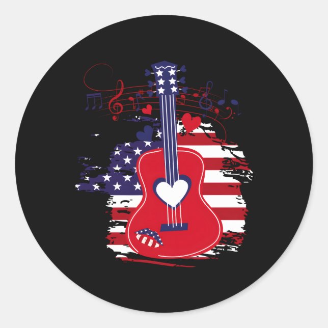 Guitar 4. Juli American Flag USA Country Music Runder Aufkleber (Vorderseite)
