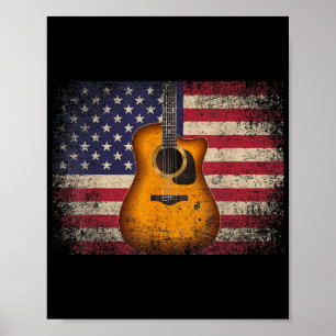 Guitar 4. Juli Gift American Flag USA - Countr Poster