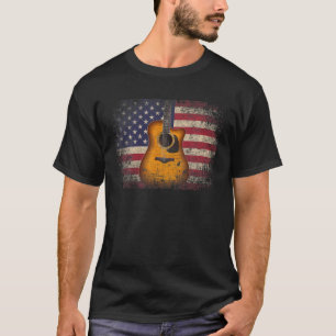 Guitar 4th July Gift American Flag USA - Countor T-Shirt