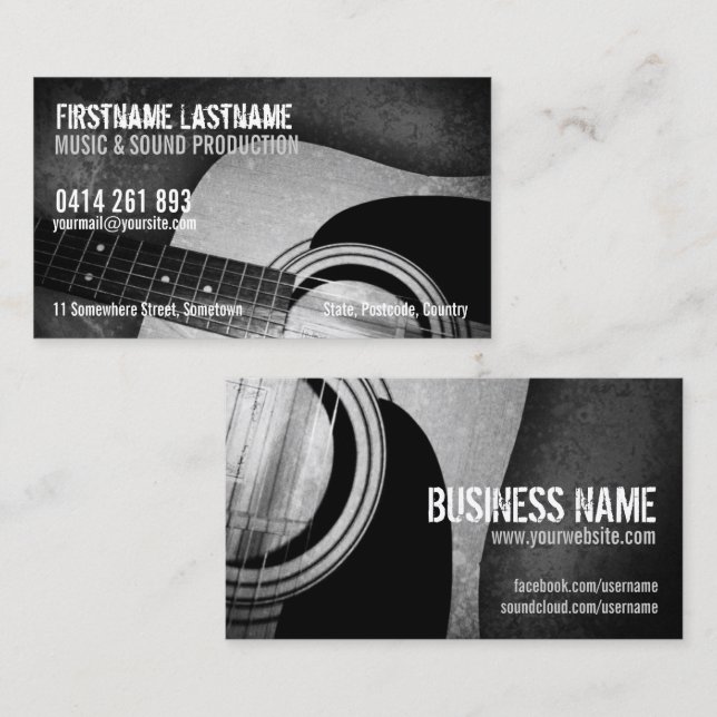 Guitar Acoustic Grunge Music Business Card Visitenkarte (Vorne/Hinten)