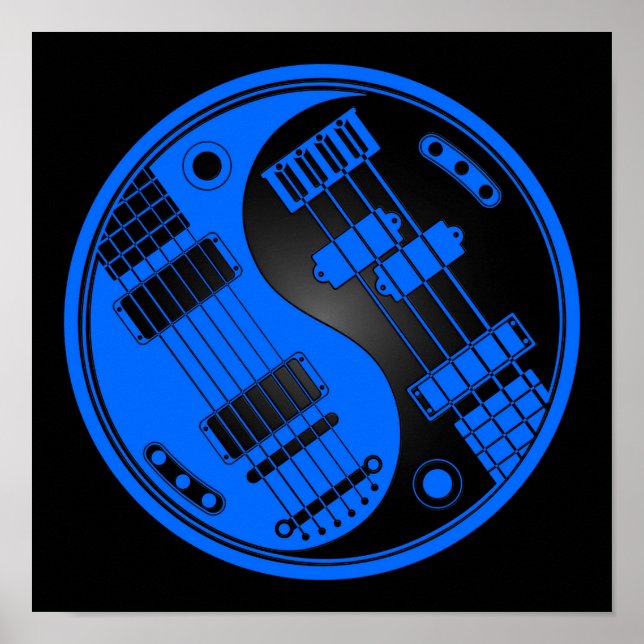 Guitar and Bass Yin Yang Blue and Black Poster (Vorne)