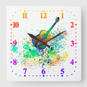 Guitar and chords splatter quadratische wanduhr