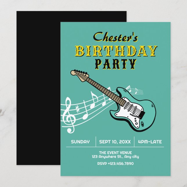 Guitar birthday einladung (Vorne/Hinten)
