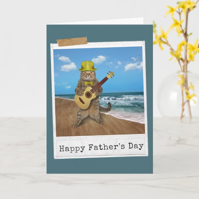 Guitar Cat Happy Father's Day Card Karte (Gelbe Blume)