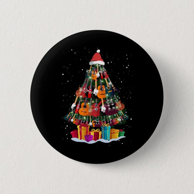 Guitar Christmas Tree Funny Button (Vorderseite)