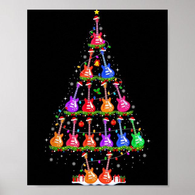 Guitar Christmas Tree Lights Funny Xmas Pajamas Gu Poster (Vorne)