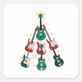 GUITAR CHRISTMAS TREE QUADRATISCHER AUFKLEBER