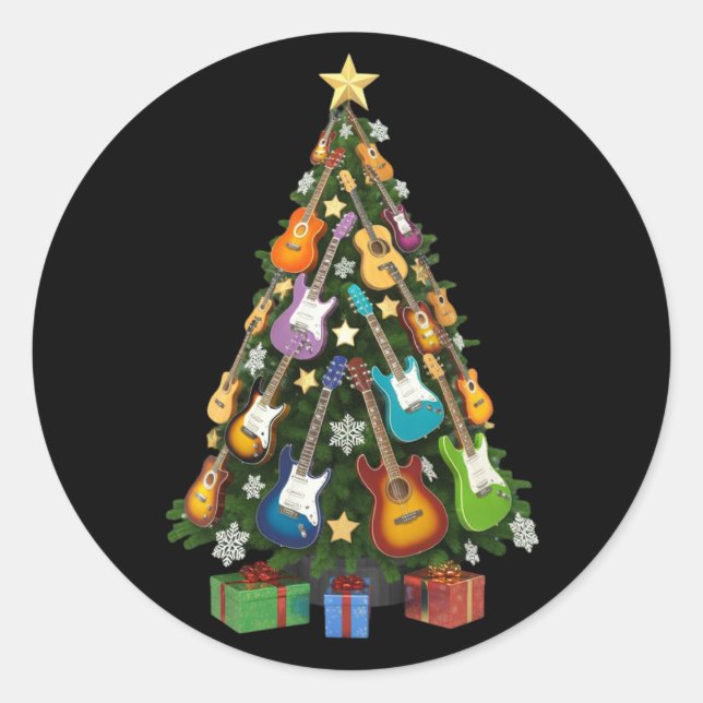 Guitar Christmas Tree Theater Musical Lover Merry  Runder Aufkleber (Vorderseite)