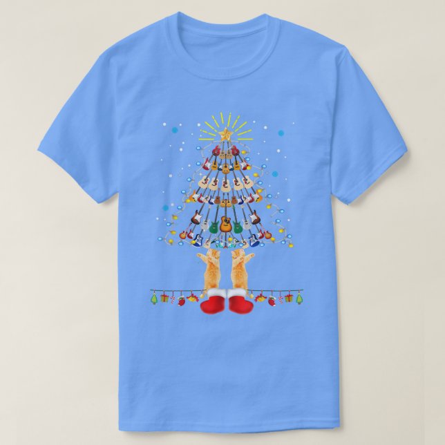 Guitar Christmas Tree Xmas Cat Liebhaber T-Shirt (Design vorne)