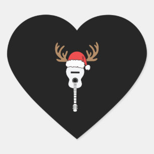 Guitar Christmas Weihnachtsmannmütze Reindeer Herz-Aufkleber