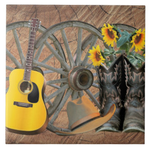 Guitar Cowboy Boots Cowboy Hat Fliese