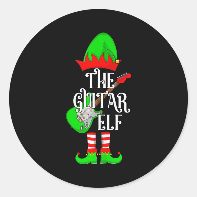 Guitar Elf Christmas Pajamas Matching Family Elf S Runder Aufkleber (Vorderseite)