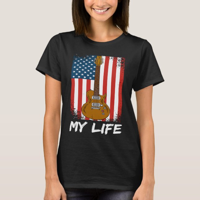 Guitar Flag My Life Country Rock Guitarist Music C T-Shirt (Vorderseite)