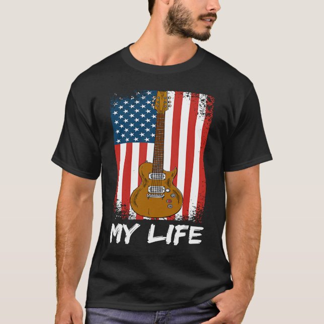 Guitar Flag My Life Country Rock Guitarist Music C T-Shirt (Vorderseite)