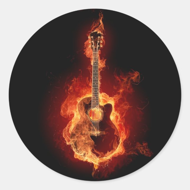 Guitar Flames Runder Aufkleber (Vorderseite)