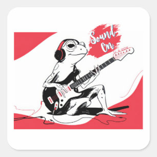 Guitar Frosch – Coole Musik Tier Kunst Quadratischer Aufkleber